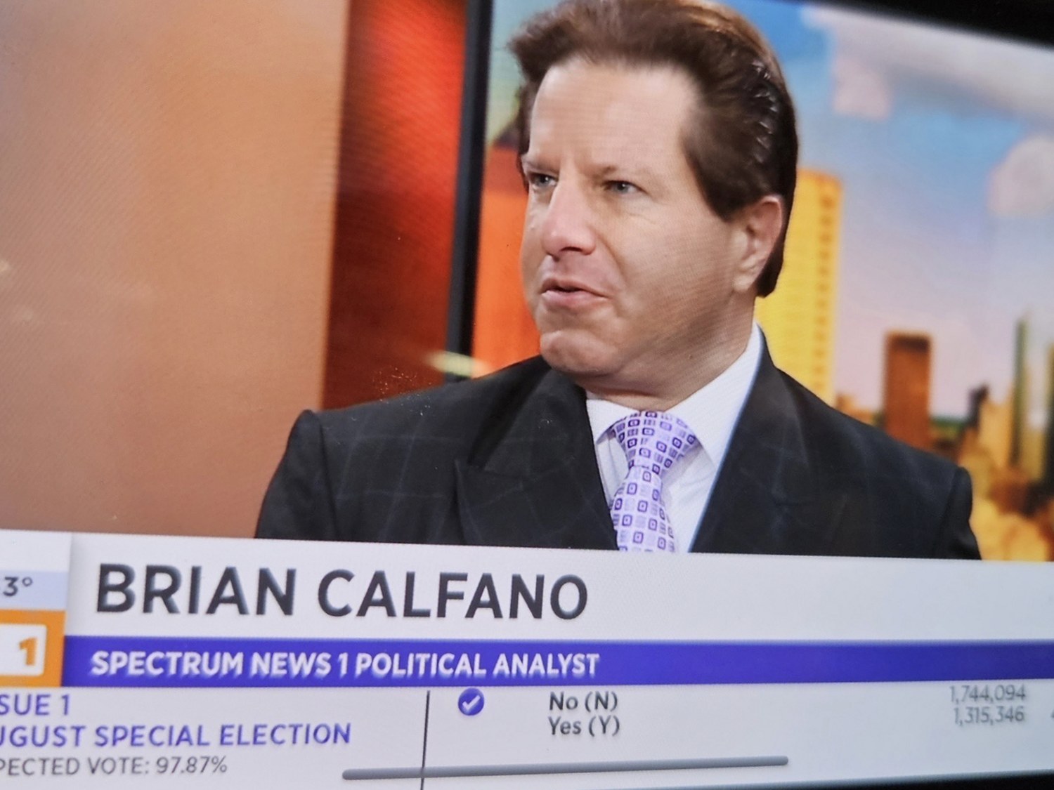 Brian Calfano on air as Spectrum News 1 political analyst during Ohio Issue 1 special election coverage