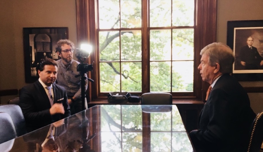 Brian Calfano interviewing Missouri Senator Roy Blunt in his Senate office
