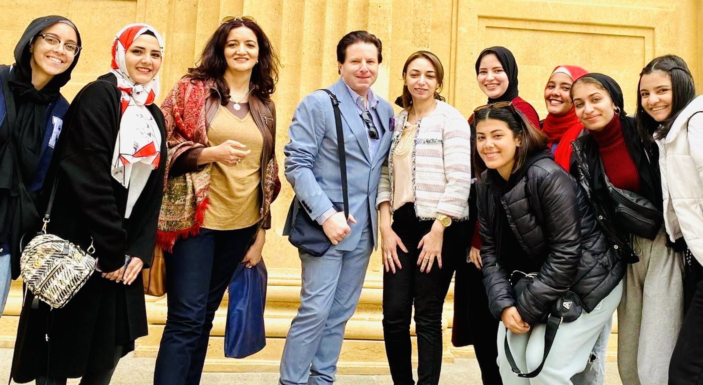 Brian Calfano with his media production class at Future University in Egypt