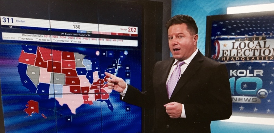 Brian Calfano at the KOLR10 election map during Your Local Elections Headquarters coverage