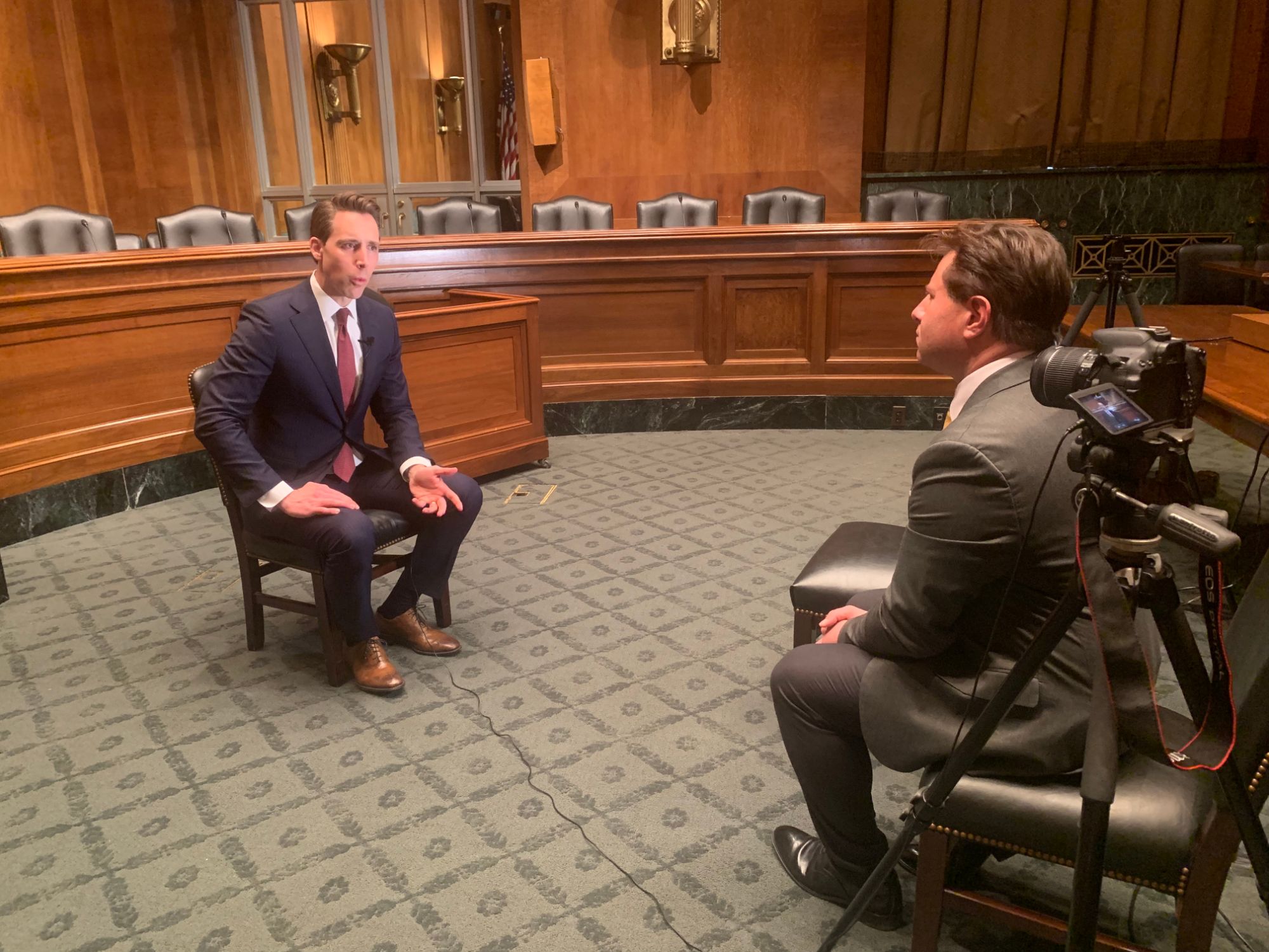 Brian Calfano interviewing Senator Josh Hawley on Capitol Hill