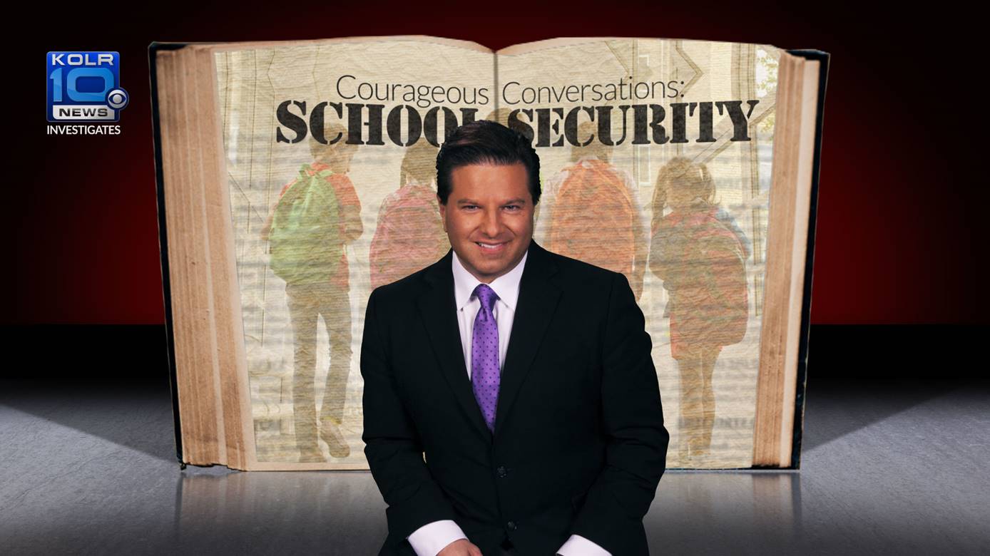 Brian Calfano presenting Courageous Conversations: School Security for KOLR10 News Investigates