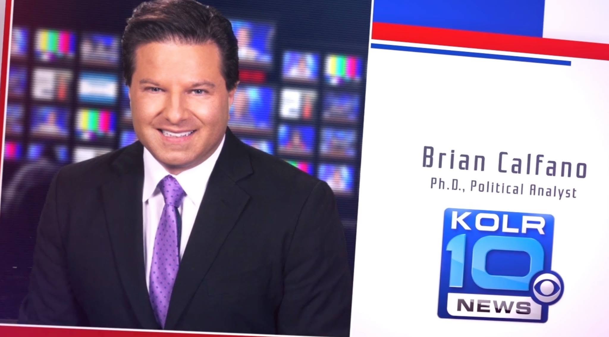 KOLR10 News graphic identifying Brian Calfano as the station's political analyst.
