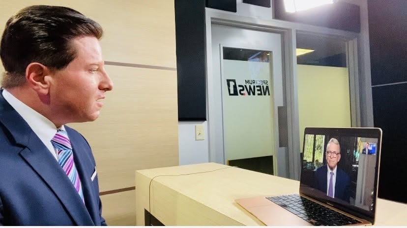 An interview with Mike DeWine during COVID lockdown, outside the Spectrum News 1 studio.